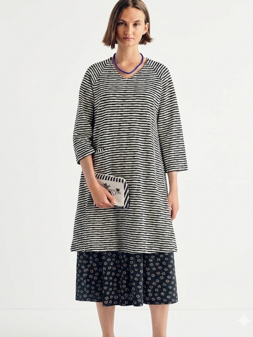 Gudrun Sjoden Organic Cotton Striped Tunic Dress, Black/Cream XL